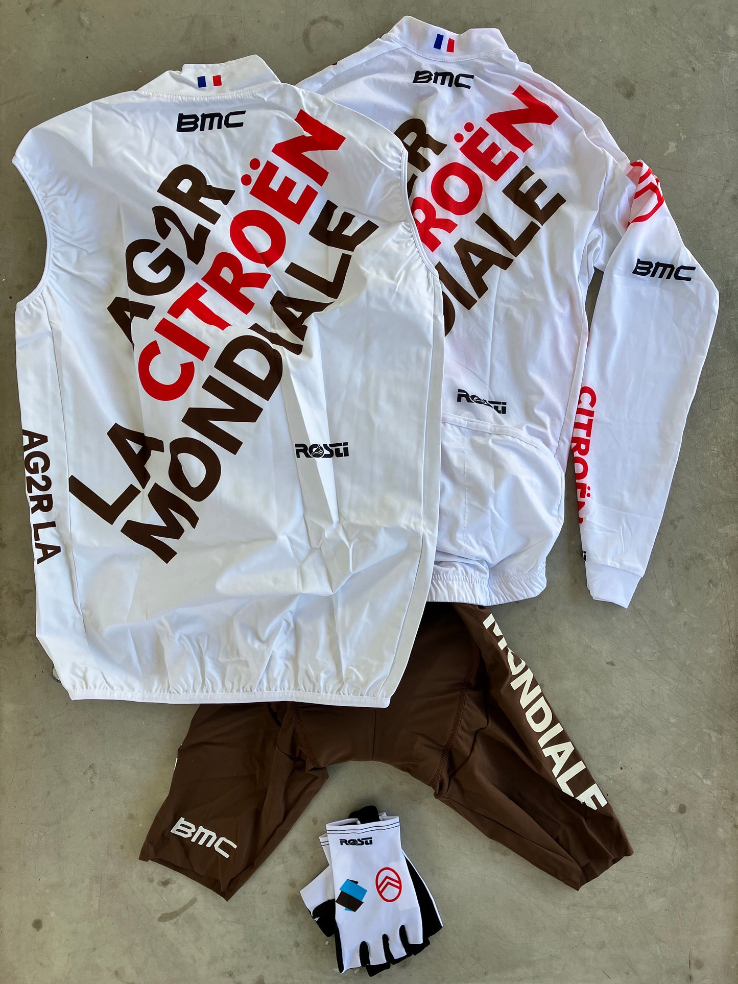 AG2R Citroen | Rosti Bundle - Long Sleeve Jersey, Bibs, Rain Vest, Gloves | S | Rider-Issued Pro Team Kit