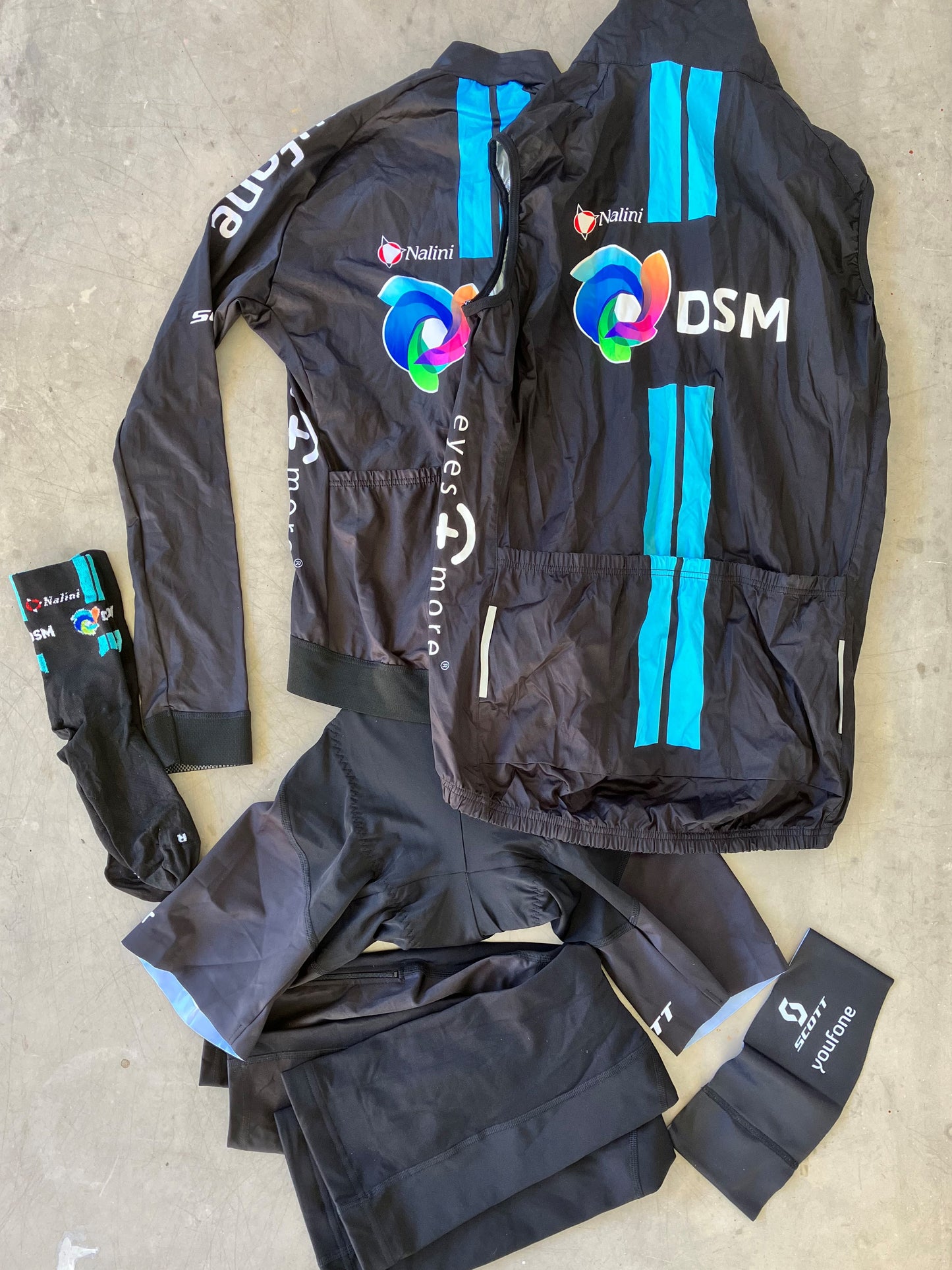 DSM | Nalini Bundle - Long Sleeve Jersey, Bibs, Rain Vest, Socks, Leg Warmers, Headband | S/M | Rider-Issued Pro Team Kit