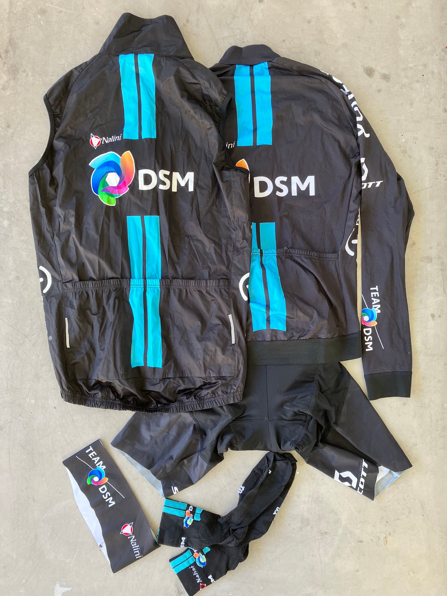 DSM | Nalini Bundle - Long Sleeve Jersey, Bibs, Rain Vest, Socks, Headband | S/M | Rider-Issued Pro Team Kit