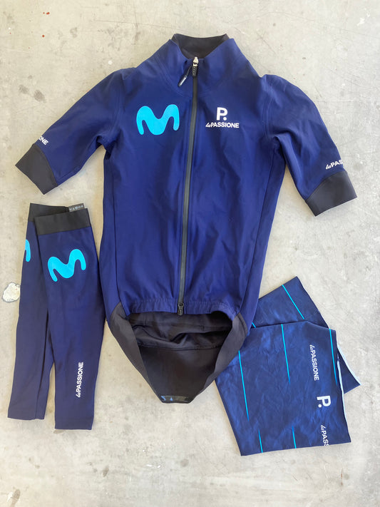 Movistar | La Passione Bundle - Short Sleeve Gabba Jacket, Arm Warmers, Buff  | XS | Rider-Issued Pro Team Kit