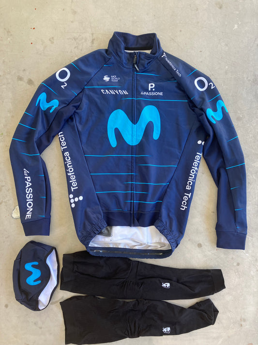 Movistar | La Passione Bundle - Winter Gabba Jacket, Thermal Beanie, Leg Warmers | S | Rider-Issued Pro Team Kit