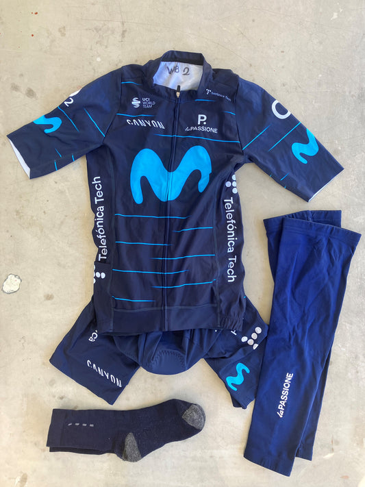 Movistar | La Passione Bundle - Short Sleeve Thermal Jersey, Bibs, Leg Warmers & Winter Socks | S | Rider-Issued Pro Team Kit